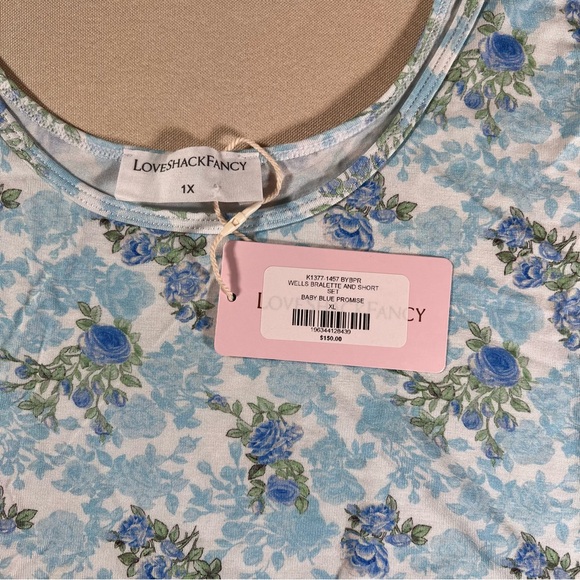 LoveShackFancy Wells Bralette Baby Blue Promise Floral‎ Lace Lounge Size XL NWT - Picture 3 of 8